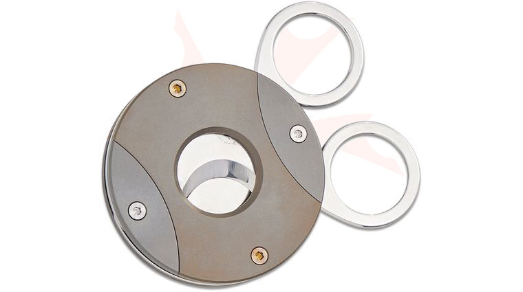 Fox Knives 744 The Circle Cigar Cutter, 12C27 Satin Blade, Titanium Body with Bronze Anodized Aluminum Insert, Leather Case