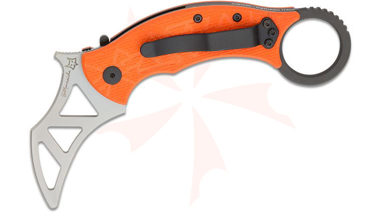 Fox FX-802 TK Doug Marcaida Tribal K Liner Lock Folding Karambit Trainer 3.03 inch 420HC Bead Blast Dull Blade, Orange G10 Handles