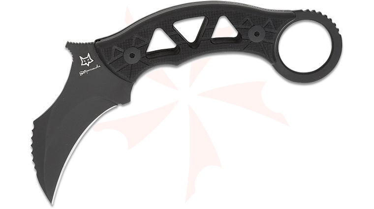 Fox FX-803 Doug Marcaida Tribal K Fixed Blade Karambit Knife 3.03 inch N690 Black Plain Blade, Black G10 Handles, Kydex Sheath