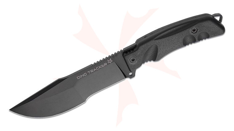 Fox FKMD FX-9CM08 B Dino Tracker Fixed Blade Knife6.13 inch N690Co Black Idroglider Recurve Blade, Black Forprene Handles, Nylon Sheath
