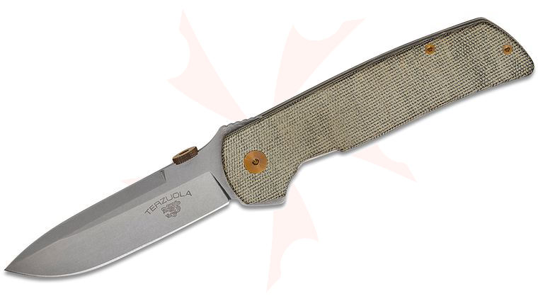 Fox FX-ATC-OG01 MOD Bob Terzuola Original Gangster Liner Lock Flipper Knife 3.75 inch CPM-MagnaCut Stonewashed Drop Point Blade, OD Green Canvas Micarta Handles