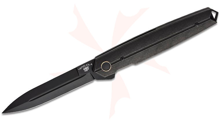 Fox FX-ATC-OG02TIPVDSW Bob Terzuola Pacifico Liner Lock Flipper Knife 3.74 inch CPM-MagnaCut Black Stonewashed Spear Point Blade, Black Stonewashed Titanium Handles