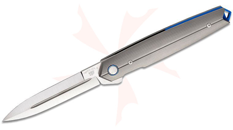 Fox FX-ATC-OG02 TI Bob Terzuola Pacifico Liner Lock Flipper Knife 3.74 inch CPM-MagnaCut Satin Spear Point Blade, Sandblasted Titanium Handles