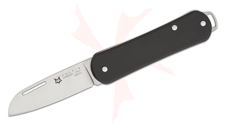 Fox Knives FX-VP108 BK Small Vulpis Slipjoint Folding Knife 1.77 inch N690Co Polished Wharncliffe Blade, Black Anodized Aluminum Handles