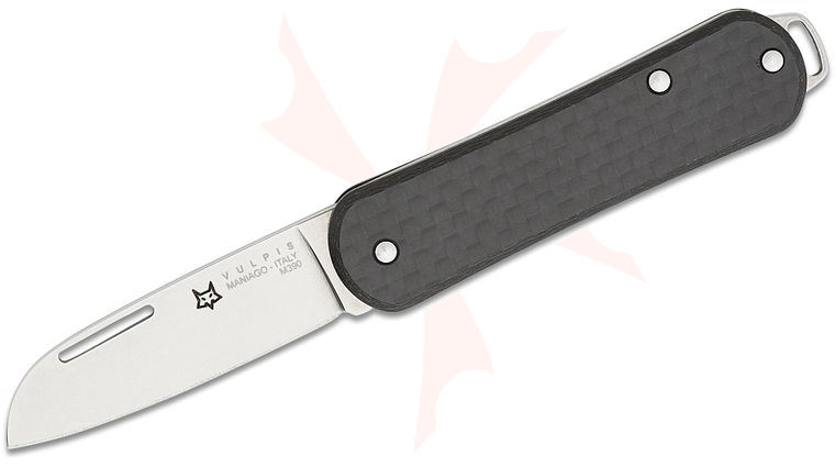 Fox Knives FX-VP108 CF Small Vulpis Slipjoint Folding Knife 1.77 inch M390 Polished Wharncliffe Blade, Carbon Fiber Handles