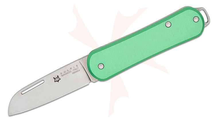 Fox Knives FX-VP108 OD Small Vulpis Slipjoint Folding Knife 1.77 inch N690Co Polished Wharncliffe Blade, Green Anodized Aluminum Handles