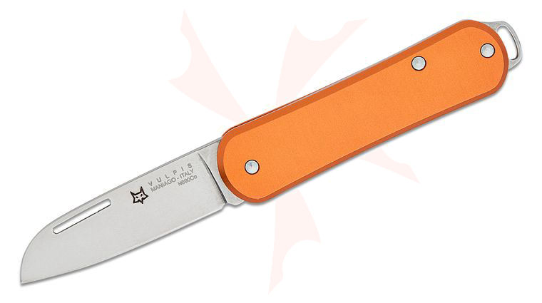 Fox Knives FX-VP108 OR Small Vulpis Slipjoint Folding Knife 1.77 inch N690Co Polished Wharncliffe Blade, Orange Anodized Aluminum Handles