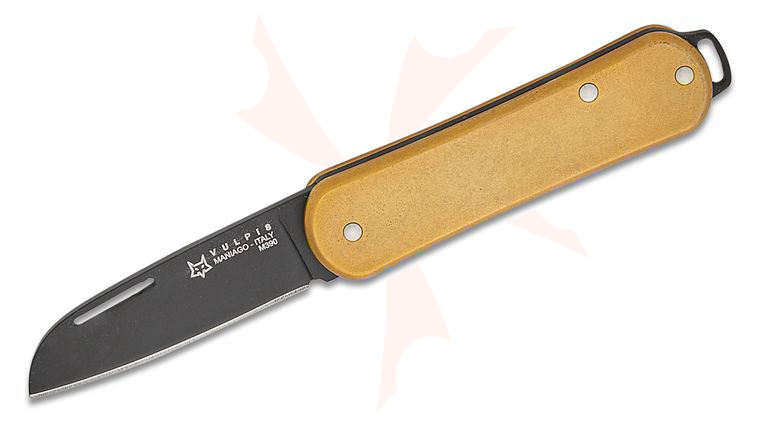 Fox Knives FX-VP108 OTB Small Vulpis Slipjoint Folding Knife 1.77 inch M390 Black Wharncliffe Blade, Brass Handles