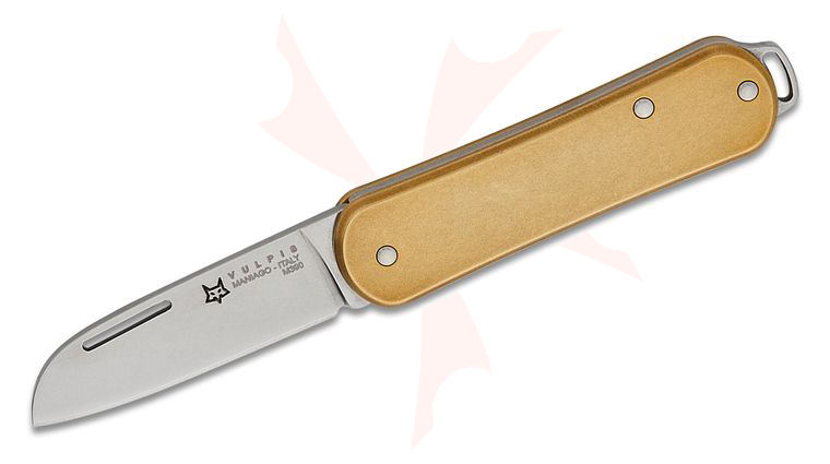 Fox Knives FX-VP108 OT Small Vulpis Slipjoint Folding Knife 1.77 inch M390 Polished Wharncliffe Blade, Brass Handles
