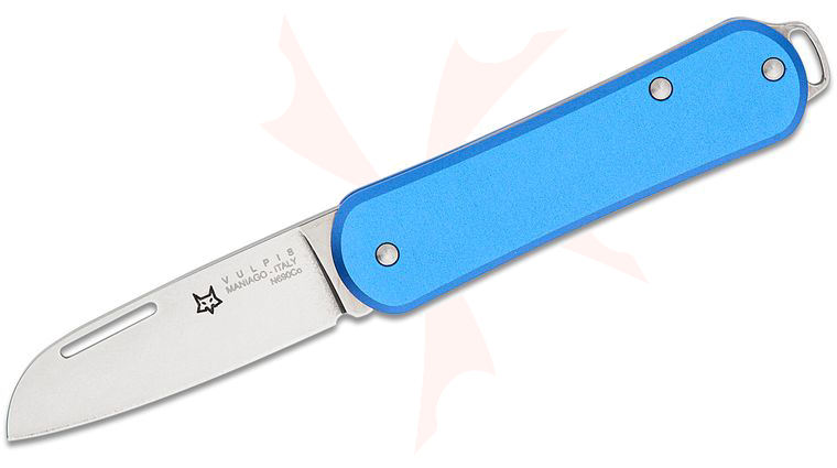 Fox Knives FX-VP108 SB Small Vulpis Slipjoint Folding Knife 1.77 inch N690Co Polished Wharncliffe Blade, Blue Anodized Aluminum Handles