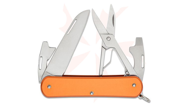 Fox Knives FX-VP130-F4 OR Vulpis F4 Multi-Tool, N690 Blade, Orange Anodized Aluminum Handles, 2.91 inch Closed