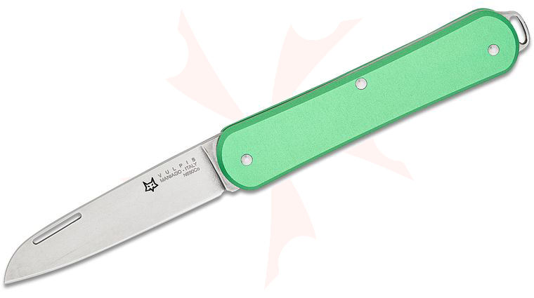 Fox Knives FX-VP130 OD Vulpis Slipjoint Folding Knife 2.17 inch N690Co Polished Wharncliffe Blade, Green Anodized Aluminum Handles