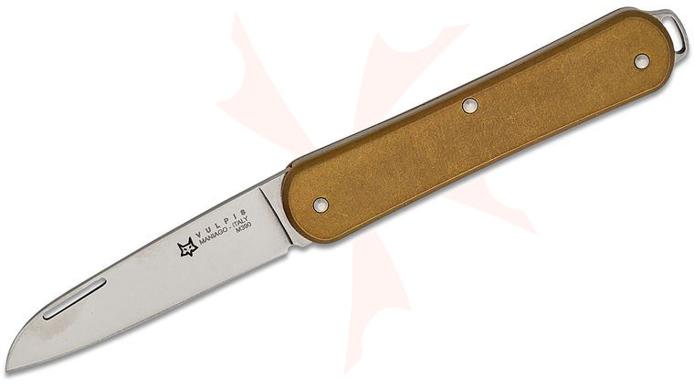 Fox Knives FX-VP130 OT Vulpis Slipjoint Folding Knife 2.17 inch M390 Polished Wharncliffe Blade, Brass Handles