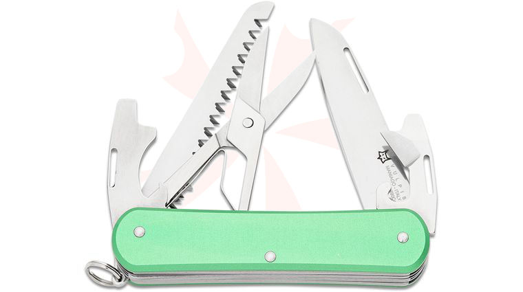 Fox Knives FX-VP130-SF5 OD Vulpis SF5 Multi-Tool, N690 Blade, Green Anodized Aluminum Handles, 2.91 inch Closed