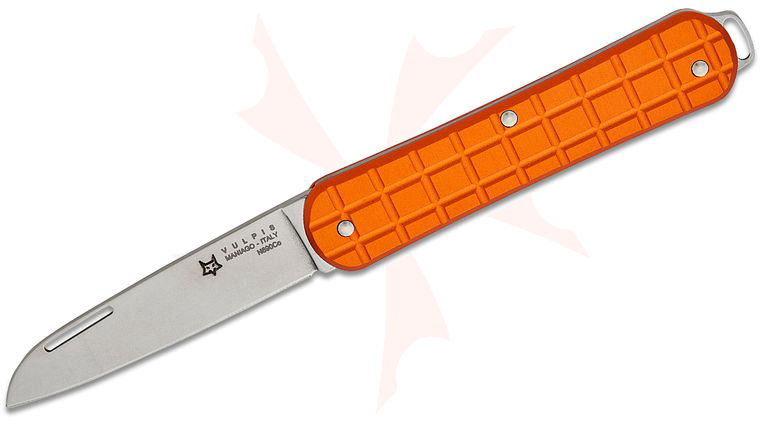 Fox Knives FX-VPGP130 OR Vulpis Slipjoint Folding Knife 2.17 inch N690Co Polished Wharncliffe Blade, Orange Grenade Pattern Aluminum Handles