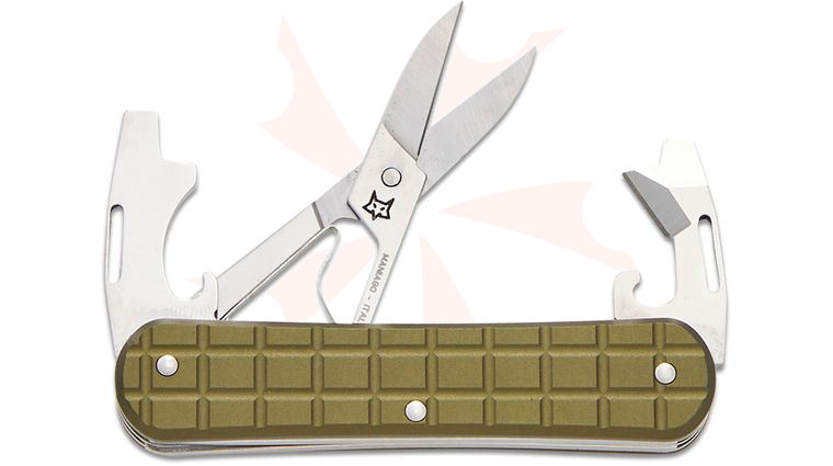 Fox Knives FX-VPGPW-130-F3 MG Vulpis Multi-Tool, Military Green Grenade Pattern Aluminum Handles, 2.91 inch Closed