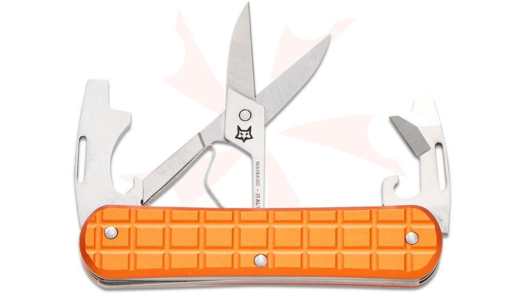 Fox Knives FX-VPGPW-130-F3 OR Vulpis Multi-Tool, Orange Grenade Pattern Aluminum Handles, 2.91 inch Closed