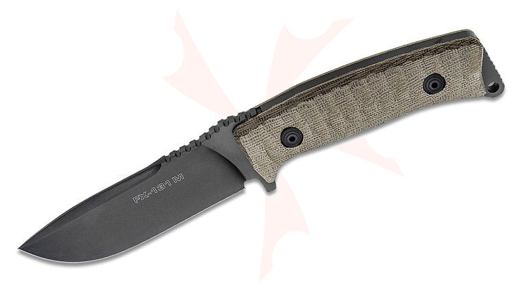 Fox 132 MGT Pro Hunter Fixed 4.3 inch N690 Black Plain Drop Point Blade, Green and Black Micarta Handles, Black Leather Sheath