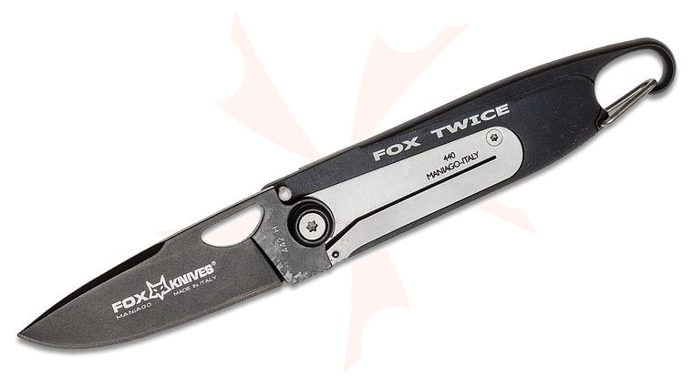 Fox 442H Twice Rescue Climber Milspec Folding Knife 2.48 inch 440C Drop Point Blade and Strap Cutter, Black Aluminum Handles