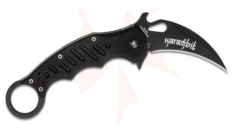 Fox 478B Folding Karambit Flipper 3.2 inch Black N690Co Plain Blade, Aluminum Handles
