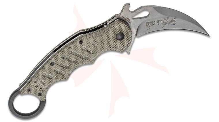 Fox 479MISW Folding Karambit Flipper Knife 3.2 inch Stonewashed N690Co Plain Blade, Green Micarta Handles