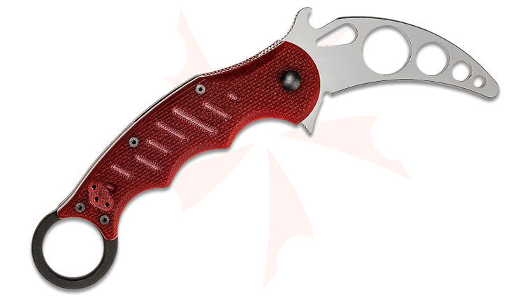 Fox 479 TK Folding Karambit Flipper 3 inch Satin Trainer Blade, Red G10 Handles