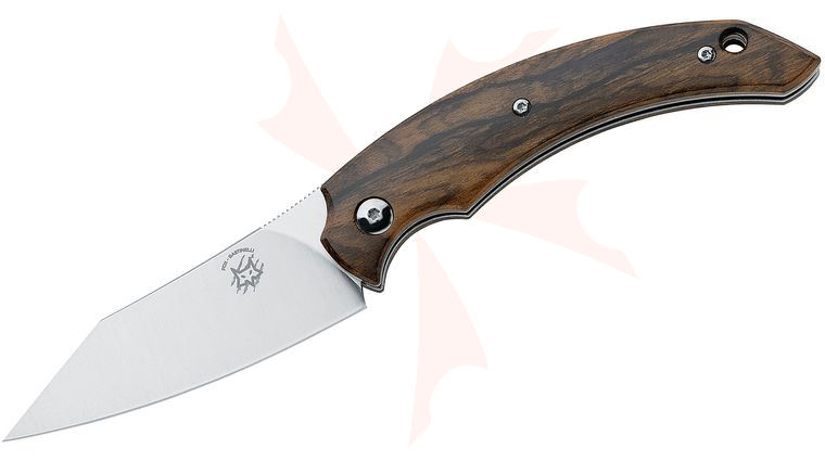 Fox/Bastinelli Creations 518 ZW Slim Dragotac  inchPiemontes inch Friction Folder 3.15 inch Satin N690Co Blade, Ziricote Wood Handles, Leather Pouch