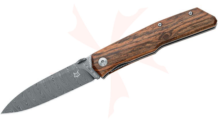 Fox 525 DB Terzuola Liner Lock 3.45 inch Damasteel Blade, Bocote Wood Handles, Nylon Pouch