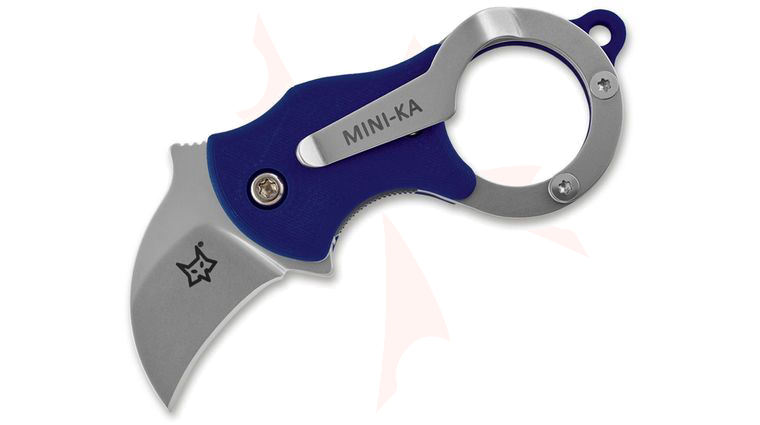 Fox FX-535 BL Mini-Ka Folding Karambit 1 inch Bead Blast Blade, Blue FRN Handles