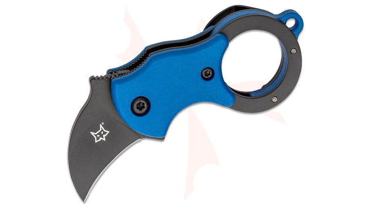 Fox FX-535 BLB Mini-Ka Folding Karambit 1 inch Black Cerakote Blade, Blue FRN Handles