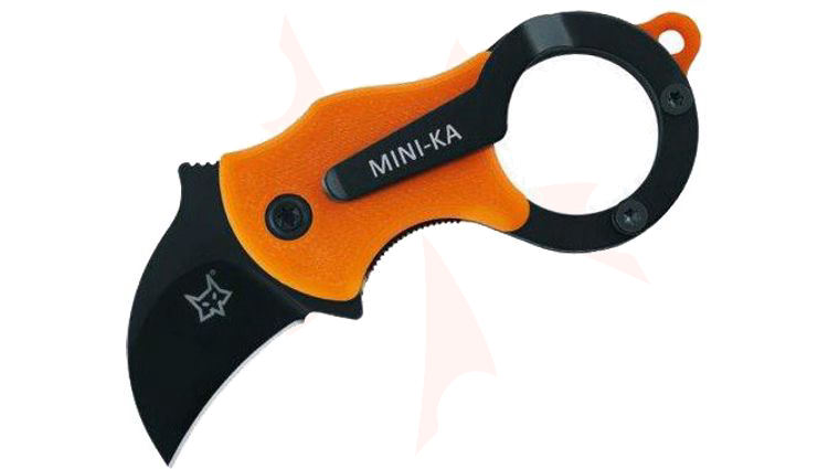 Fox FX-535 OB Mini-Ka Folding Karambit 1 inch Black Cerakote Blade, Orange FRN Handles