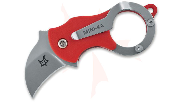 Fox FX-535 R Mini-Ka Folding Karambit 1 inch Bead Blast Blade, Red FRN Handles