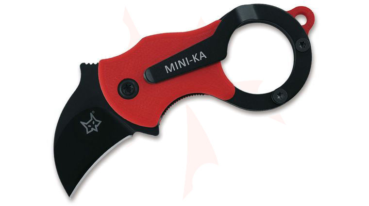 Fox FX-535 RB Mini-Ka Folding Karambit 1 inch Black Cerakote Blade, Red FRN Handles