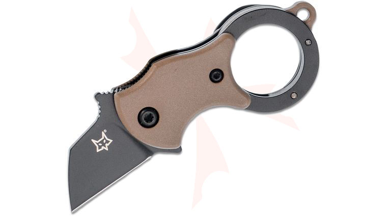Fox FX-536 CBB Mini-TA Folding Karambit Knife 1 inch Black Blade, Coyote Brown FRN Handles
