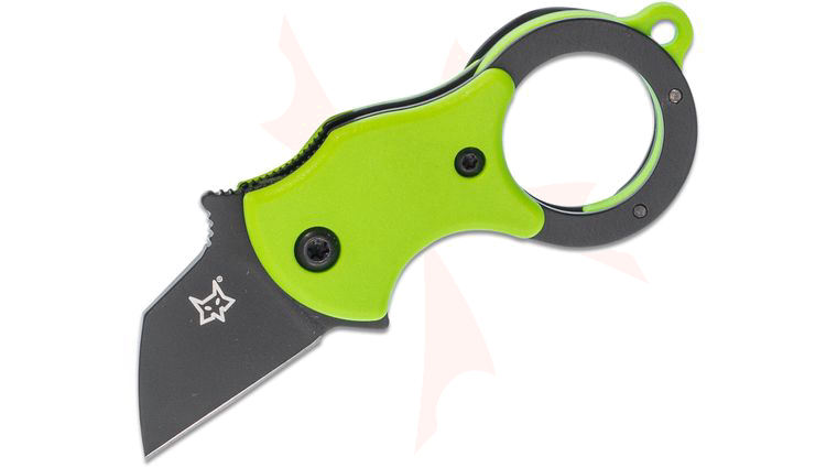 Fox FX-536 GB Mini-TA Folding Karambit Knife 1 inch Black Blade, Green FRN Handles