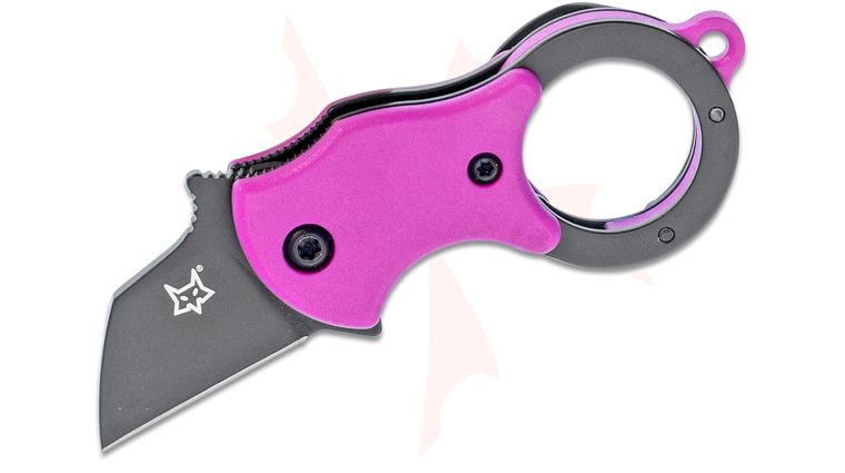Fox FX-536 PB Mini-TA Folding Karambit Knife 1 inch Black Blade, Pink FRN Handles