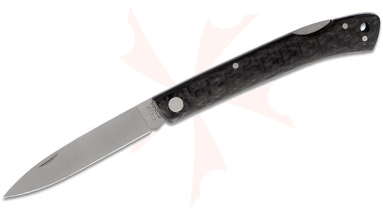 Fox 573 CF Lockback Folding Knife 3.35 inch Satin Plain Blade, Carbon Fiber Handles