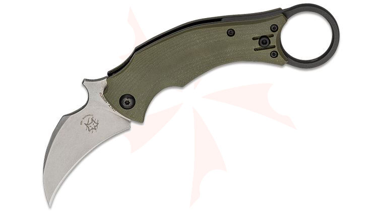 Fox Bastinelli 591 ODSW Black Bird Folding Karambit 2.25 inch N690Co Stonewashed Blade, OD Green G10 Handles