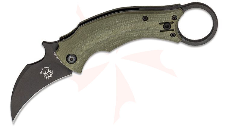 Fox Bastinelli 591 OD Black Bird Folding Karambit 2.25 inch N690Co Black Blade, OD Green G10 Handles