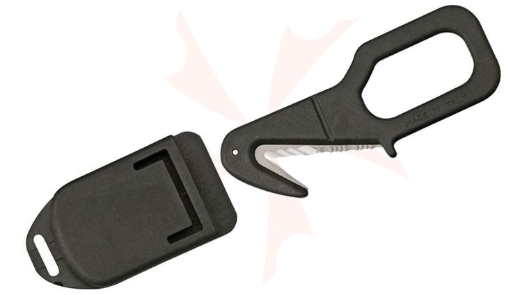 Fox 640 Rescue Emergency Tool 2 inch Serrated Blade, Black Kydex Handle and Sheath