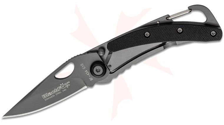 Fox BlackFox BF-434 G10 Folding Knife 2.24 inch 440 Gray Clip Point Blade, Black G10 and Gray Stainless Steel Handles