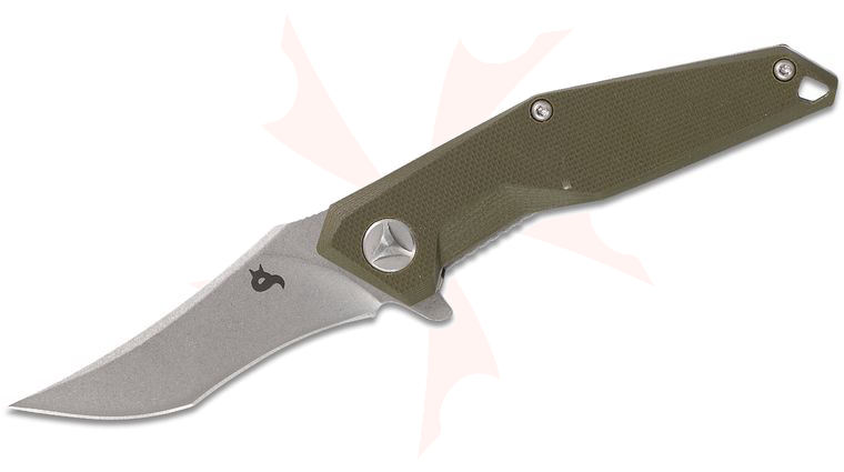 Fox BlackFox BF-729 SW Kravi Flipper Knife 2.75 inch Stonewashed Plain Blade, Green G10 Handles