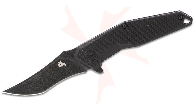 Fox BlackFox BF-729 Kravi Flipper Knife 2.75 inch Black Stonewashed Plain Blade, Black G10 Handles