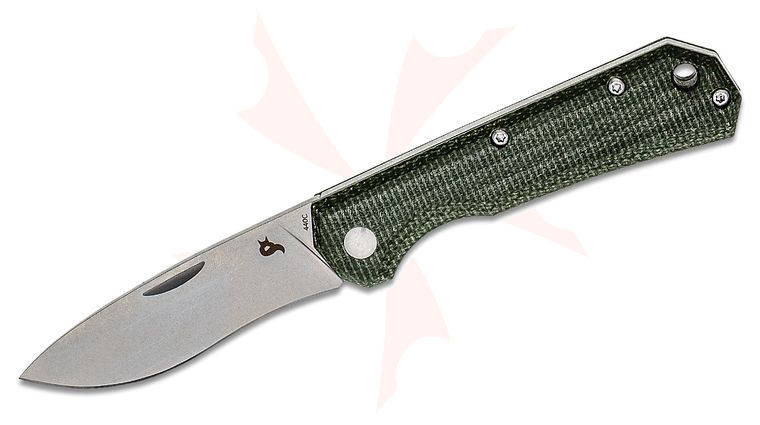 Fox BlackFox BF-748 MI Ciol Folding Knife 2.76 inch 440C Satin Plain Blade, Green Micarta Handles