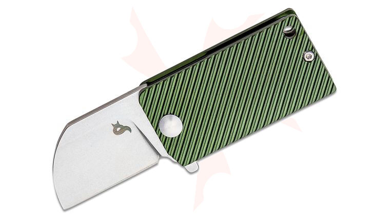 Fox BlackFox BF-750 OD B.Key Flipper Knife 1.77 inch 440A Stonewashed Sheepsfoot Blade, OD Green Anodized Aluminum Handles