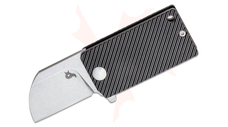 Fox BlackFox BF-750 B.Key Flipper Knife 1.77 inch 440A Stonewashed Sheepsfoot Blade, Black Anodized Aluminum Handles