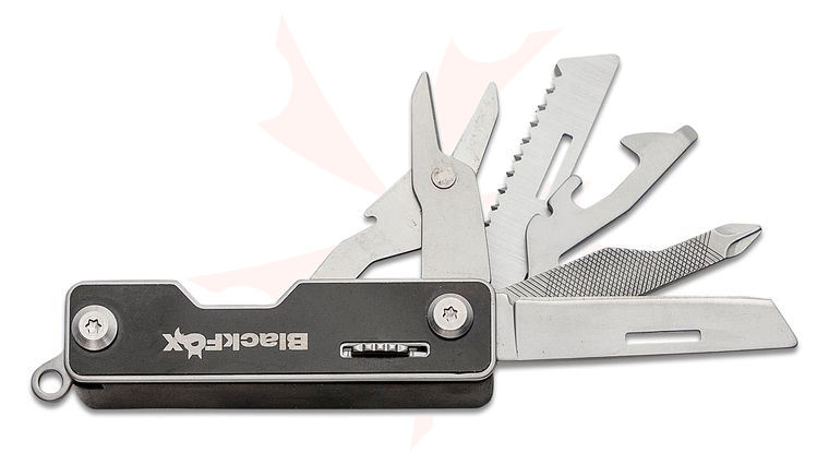 Fox BlackFox BF-205 Pocket Boss Multi-Tool, 2.95 inch Closed, Black Aluminum Handles with Black Insert, Nylon Pouch