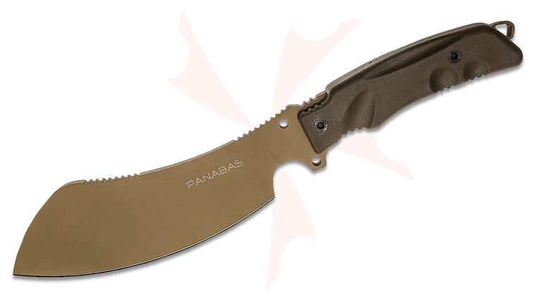 Fox FX-509 CT FKMD Panabas Fixed Blade Knife 7.24 inch N690 Coyote Tan Cerakote Parang, Coyote Tan Forprene Handle, Nylon Sheath with Survival Kit