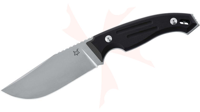 Fox FX-510 Octopus Vulgaris Fixed Blade Knife 4.53 inch N690 Satin Plain Blade, Black G10 Handles, Leather Sheath