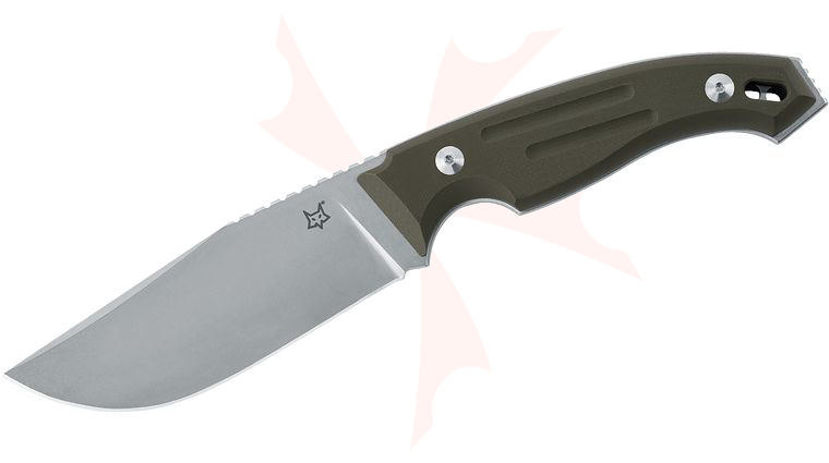 Fox FX-510 OD Octopus Vulgaris Fixed Blade Knife 4.53 inch N690 Satin Plain Blade, OD Green G10 Handles, Leather Sheath